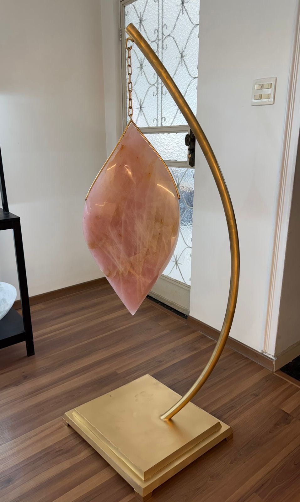 HANGING ROSE QUARTZ FLAME SCULPTURE