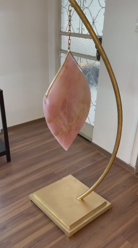 HANGING ROSE QUARTZ FLAME SCULPTURE